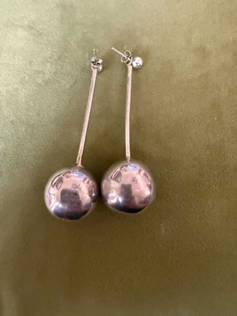 vintage sterling silver large ball earrings used good